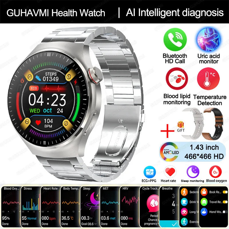 Nursing Grade Health Smartwatch | ECG+PPG Blood Lipid Uric Acid Body Temp