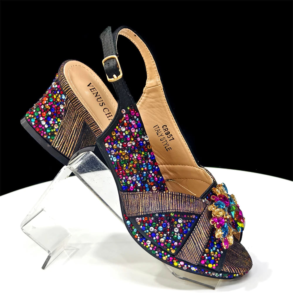 Elegant Women's Peep-Toe Heels and Matching Wine Color Diamond Pumps Set - Stylish Italian Shoes and Bags for Parties