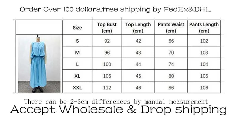 Women's Elegant Two Pieces Sky Blue Sleeveless Top and Wide Leg Pant Casual Loose Fit Summer Outfits Knit Pants Set