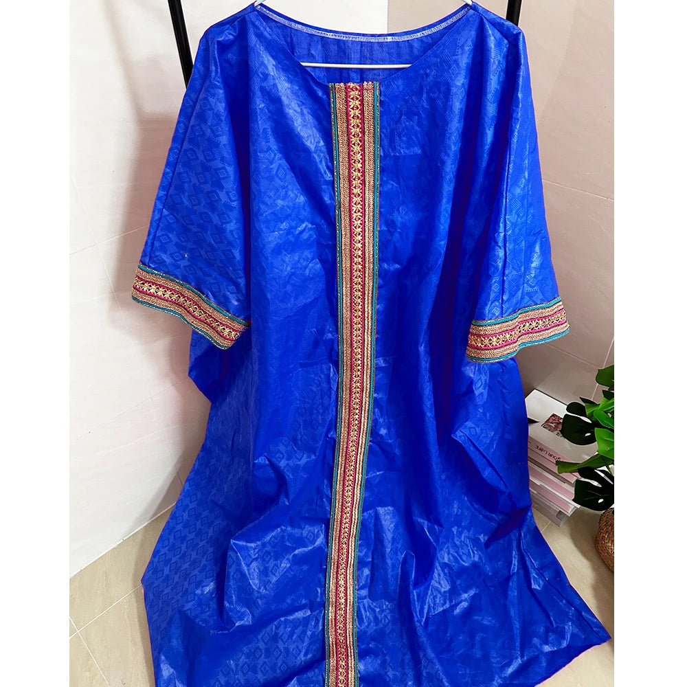 Unique African Traditional Brocade Basin Dashiki With Lace Trim Ribbon Wedding Dress Origianl Nigeria Bazin Rich Boubou Robe