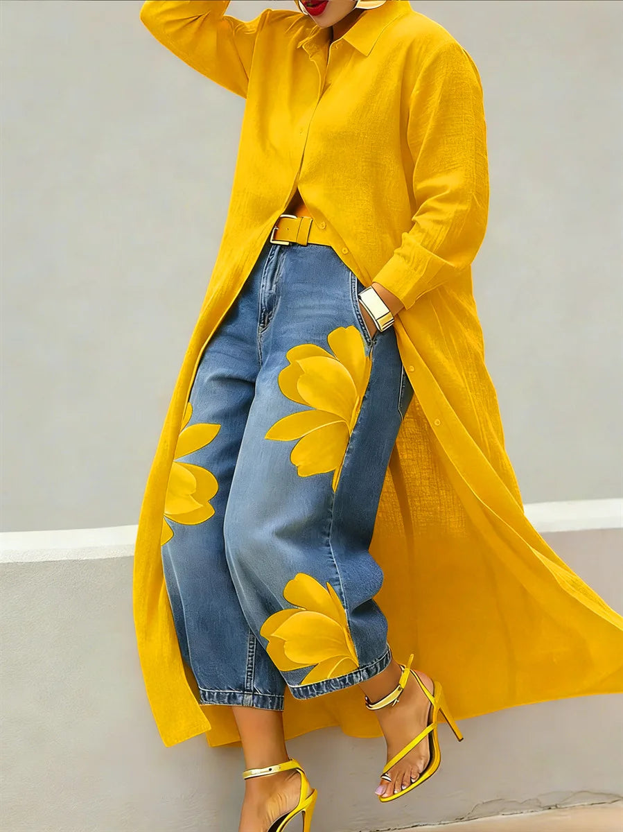 Casual Plus Size Shirt for Women's Longline Button Down Shirt Long Sleeve Loose Fit Maxi Tunic Blouse Open Front Cardigan Top