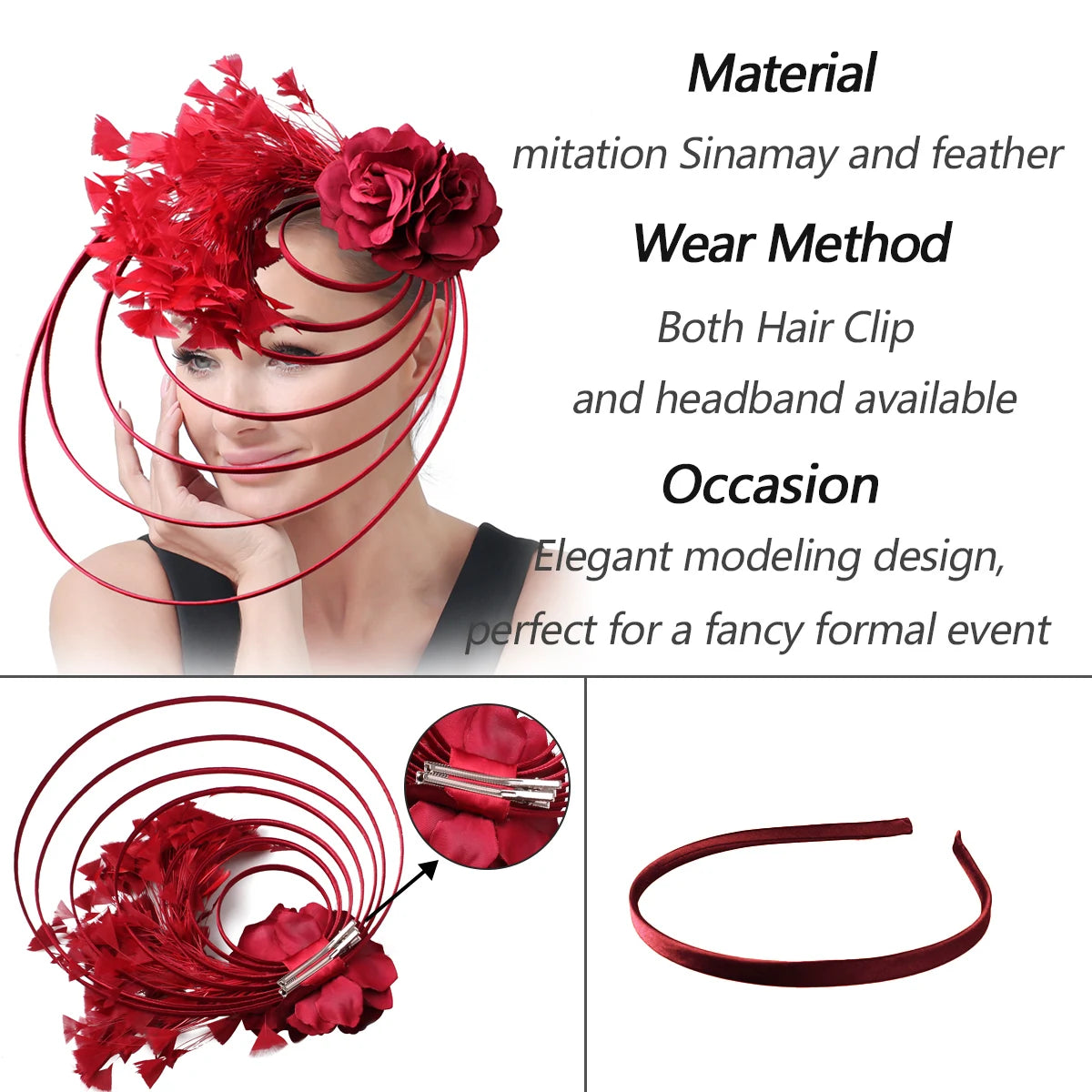 Gold Fascinator Hat Wedding Church Headpiece Women Formal Event Tea Chapeau Cap party elegant bride Feather Millinery Femme