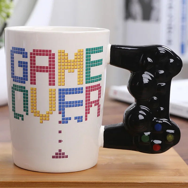 New Ceramic Mugs Creative 3D Game Over Coffee Cups Student Milk Game Controller Handle Funny Mug Birthday Christmas Gamer Gift