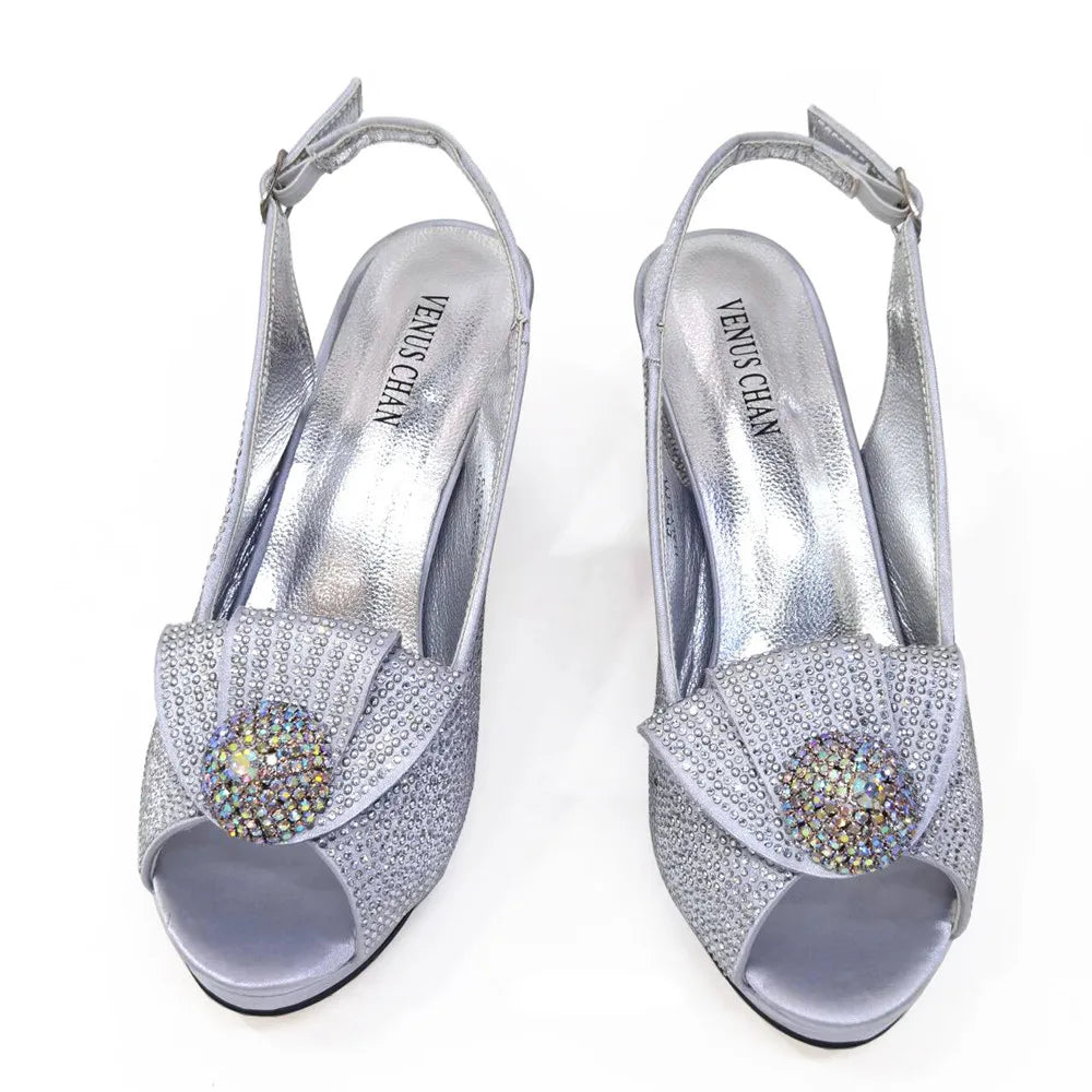 Italian Design Girly Style Golden Color Wedding Shoes And Bag Full Diamond Decoration Metal Closure Bags