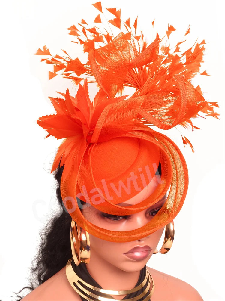 Elegant Women's Fascinator Kentucky Derbie Headwear Chapeau Cap With Feather Clips