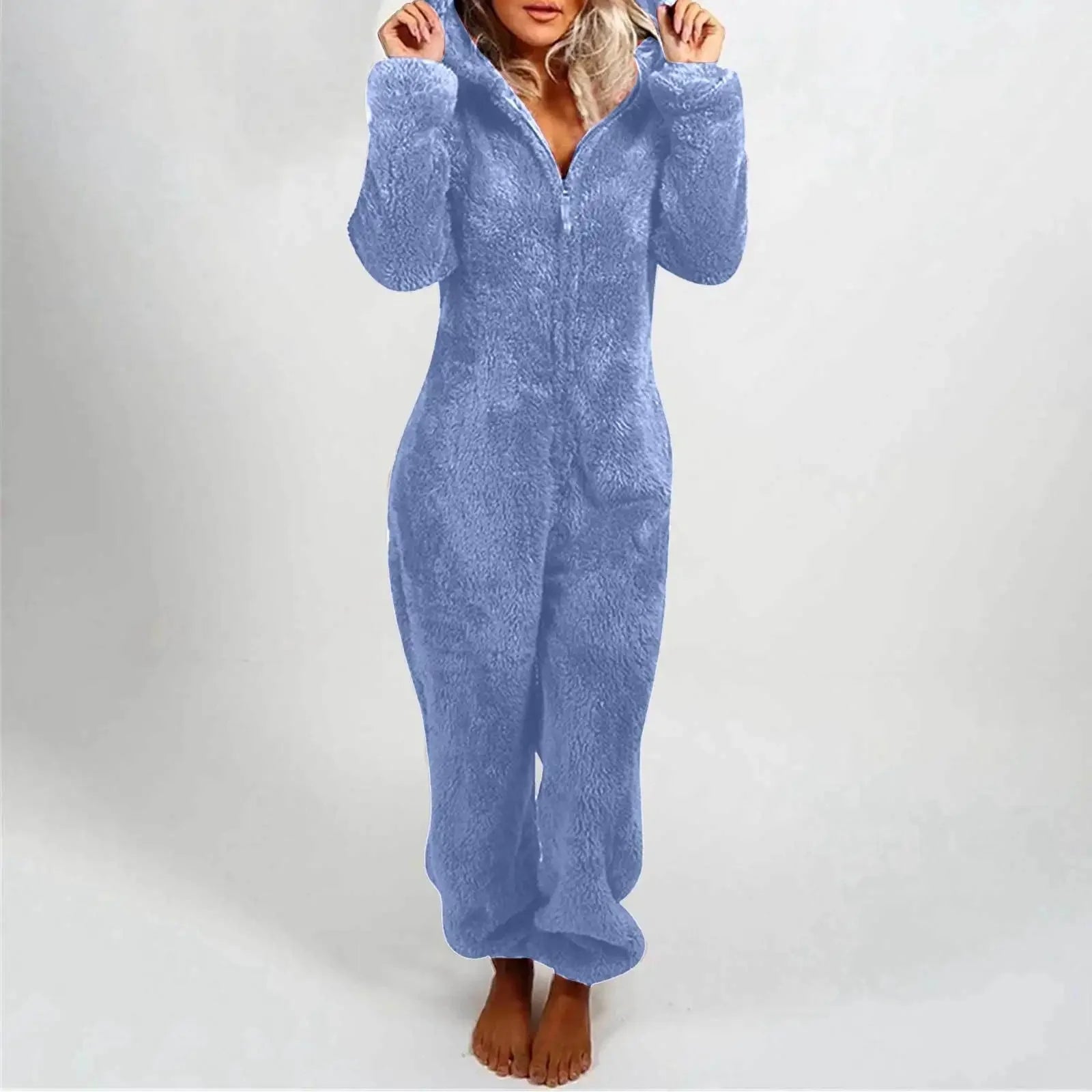 Autumn Winter Thick Fleece Women's Onesie Pajamas with Hat Casual Style Comfortable Soft Fabric