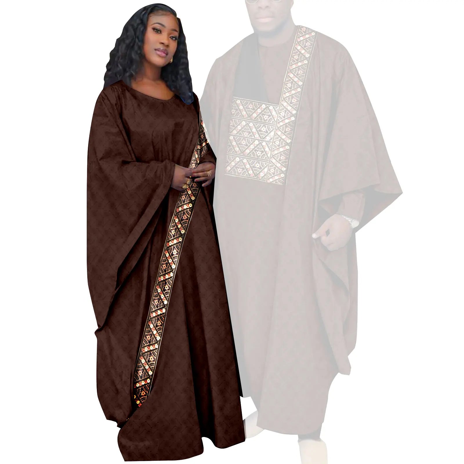 African Couple Clothing Set Women Traditional Wedding Wear Abayas Dashiki Robe Outfit Set for Men African Ethnic Style Y23C034