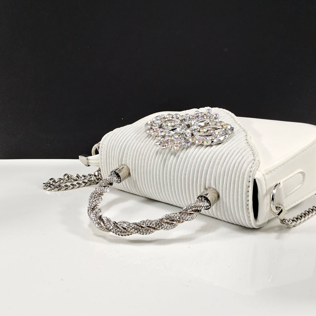 Italian Design Girly Style Silver Color Pointed Toe Wedding Shoes And Bag Full Diamond Decoration Handle Bag