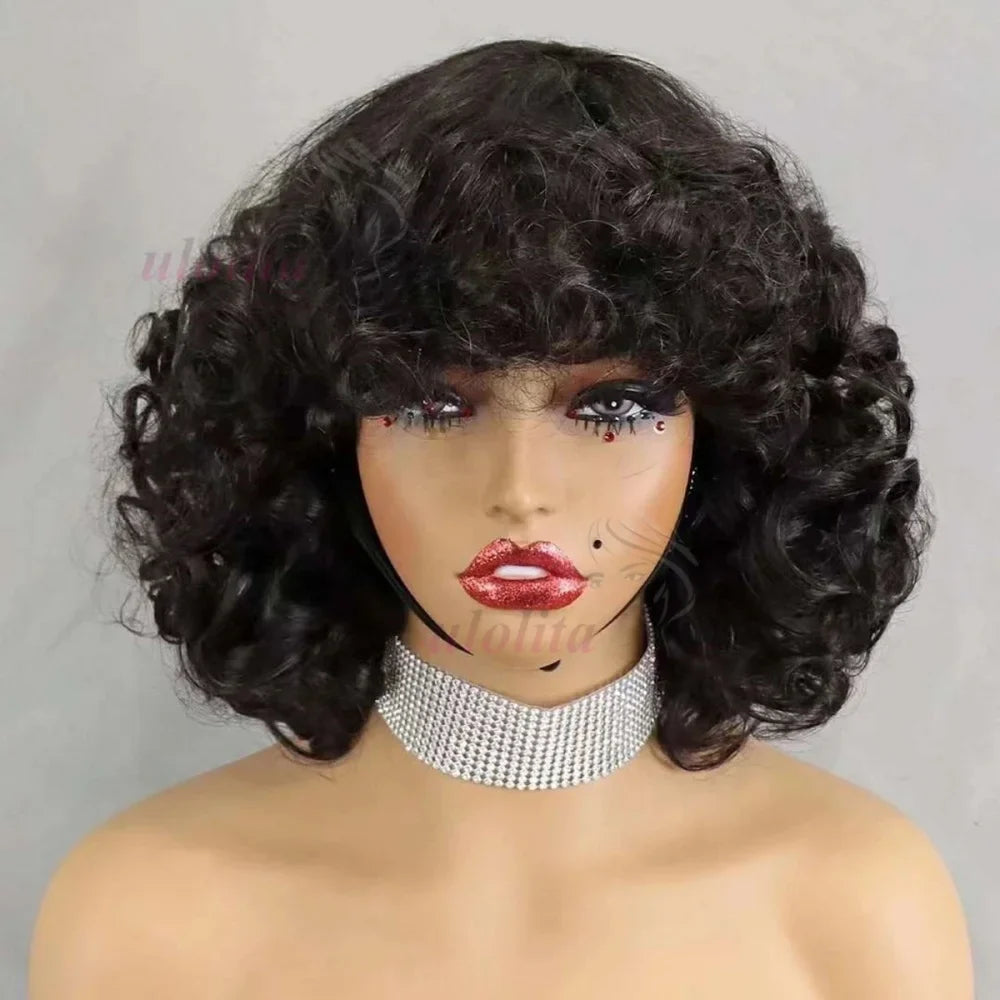 99J burgundy Fumi Curly Bob Wig Bouncy Pixie Cut Wig Highlight Full Machine Egg
