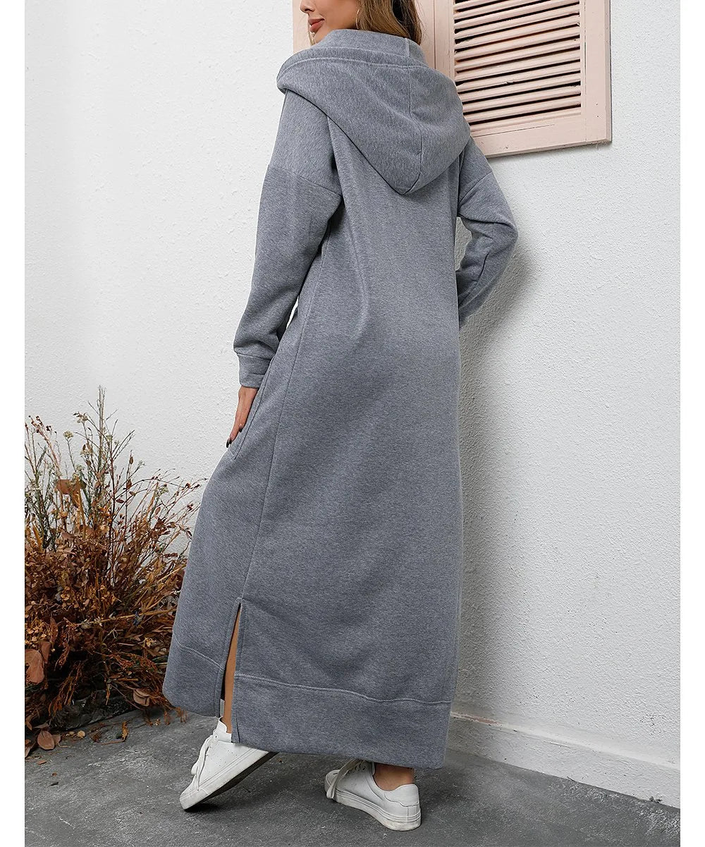 Women's Hoodie Midi Dress | Lace-Up Hem Casual Sweatshirt Long Dress | HotTrendyPicks