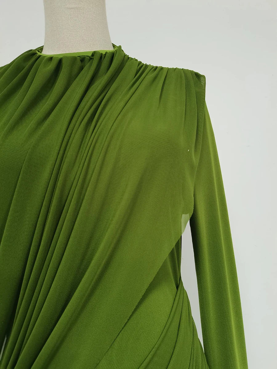 Women's Elegant Vintage Spliced Ribbon Turtleneck Long Sleeve Evening Maxi Dress