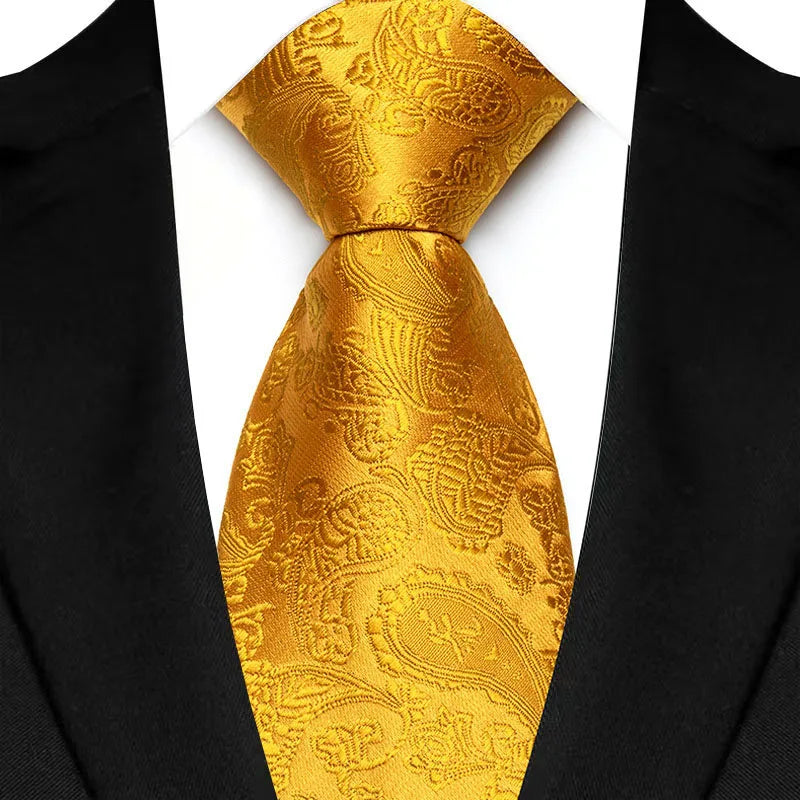 8cm Width Yellow Color Neck Ties For Men Paisley Dots Handmade