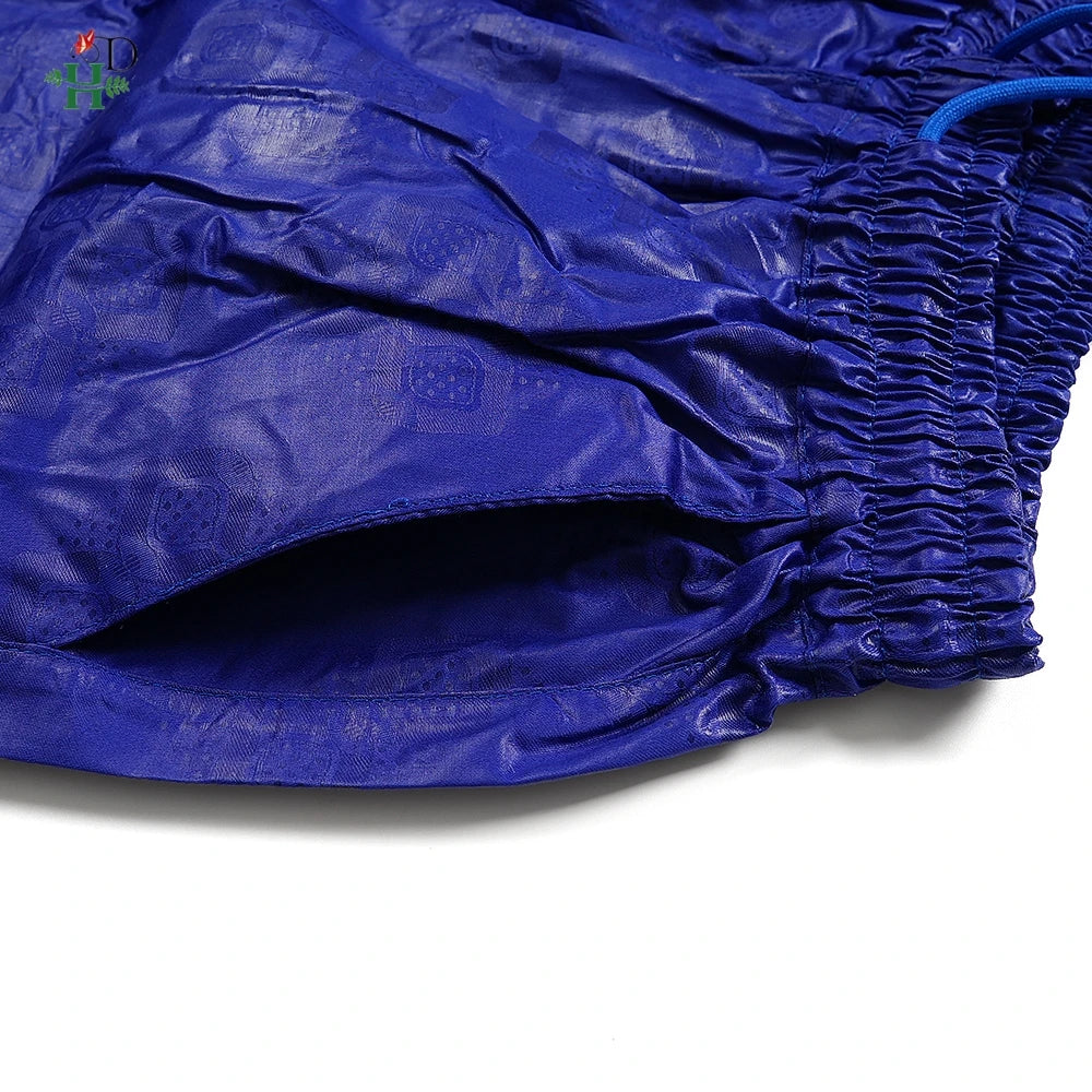 Men's African Traditional 3PCS Outfit  Blue Bazin Riche Agbada Embroidered Robe