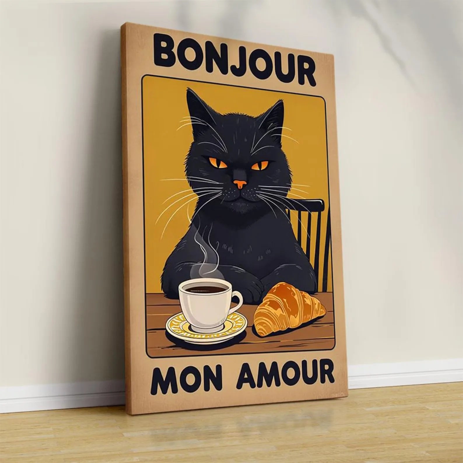 Black Cat & Dog Canvas Wall Art | Mid-Century Home Decor Gift | HotTrendyPicks