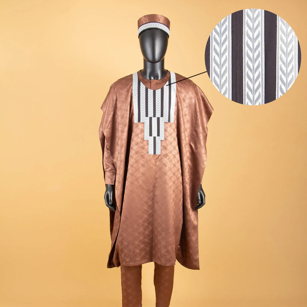 African Matching Outfit for Family Bazin Riche Muslim Sets Dashiki Father and Son Attire Agbada Robe Shirt and Pants Hat Y23F001