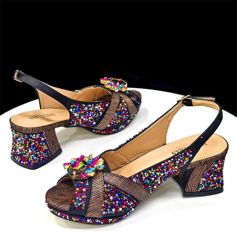 Elegant Women's Peep-Toe Heels and Matching Wine Color Diamond Pumps Set - Stylish Italian Shoes and Bags for Parties