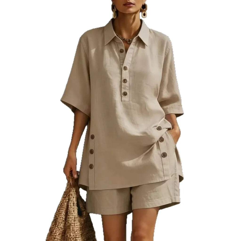 Women's Solid Colour Short Pants Set | Elegant Loose 2-Piece Summer Suit | HotTrendyPicks
