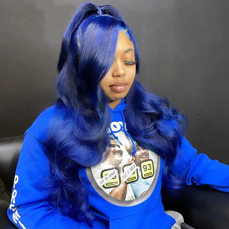 Royal Blue Colored Lace Front Wigs 13x4 Body Wave Brazilian Transparent Lace Frontal Wigs Human Hair Pre Plucked