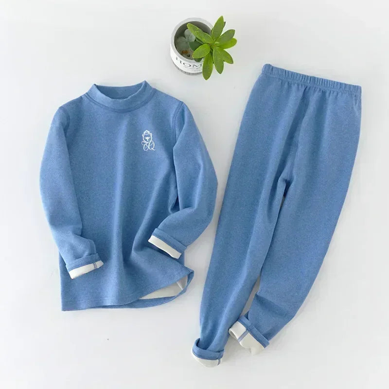 Boys Thermal Fleece Thermal Underwear 37°C Constant Temperature Warm Two-Piece Winter Pajamas Set Unisex Kids Long Johns for Ages 7-13