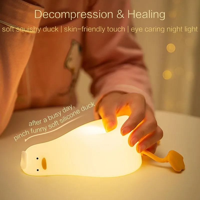 LED Duck Night Light Rechargeable Touch Silicone Cartoon Clap Duck Sleeping Night Lamp for Bedroom Decoration Children Gift