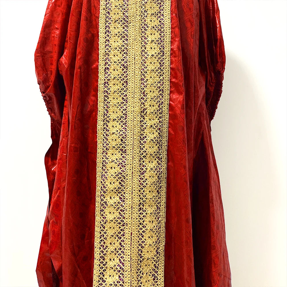 Red African Bazin Rich Dress Original Nigerian Basin BouBou Dashiki For Ankara Party Wedding Bride Robe Guipure Sewn Dress