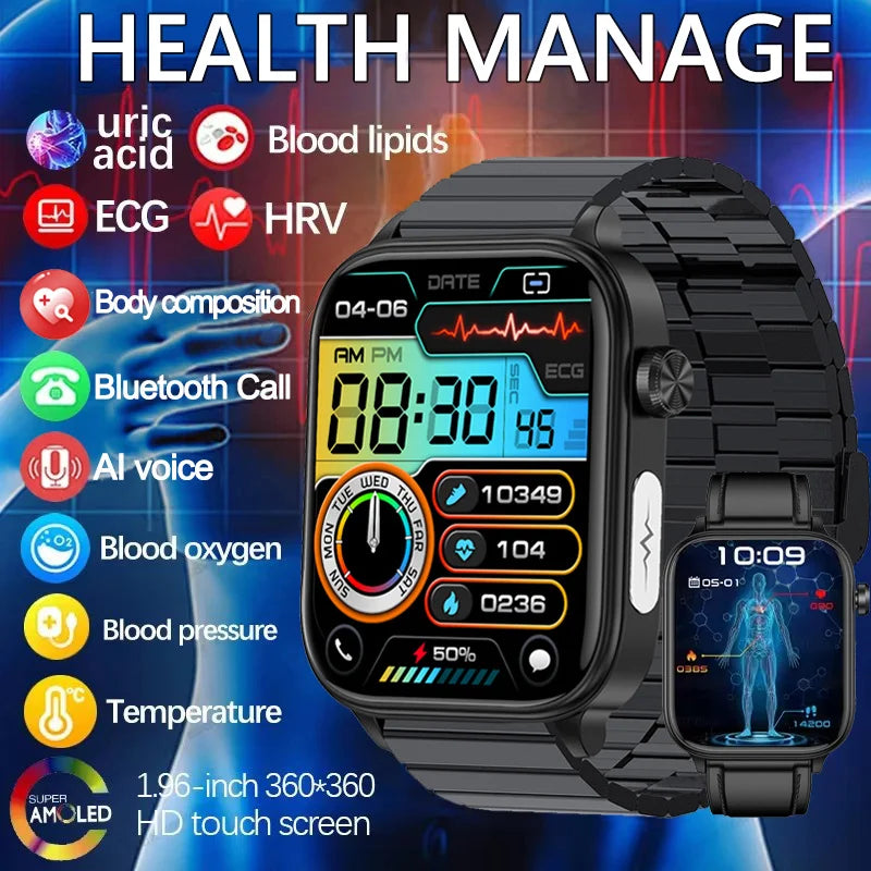 2025 AI Health Smartwatch | ECG+PPG Blood Lipids Uric Acid Body Composition | Men