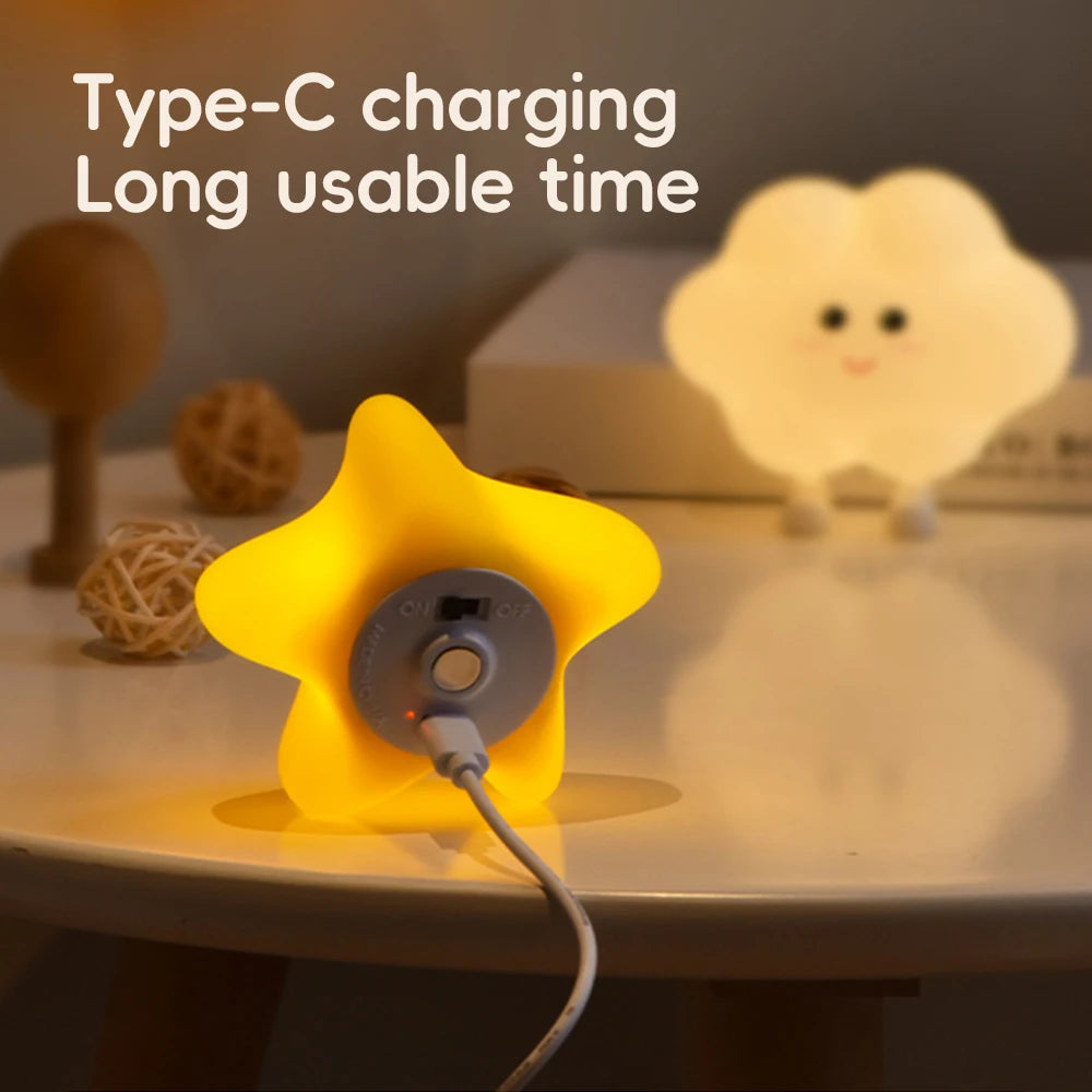 Novelty LED Star Cloud Silicone Night Light Nursery Sleeping Wall Lamp Rechargable Beside Lamp For Baby Bedroom Decor