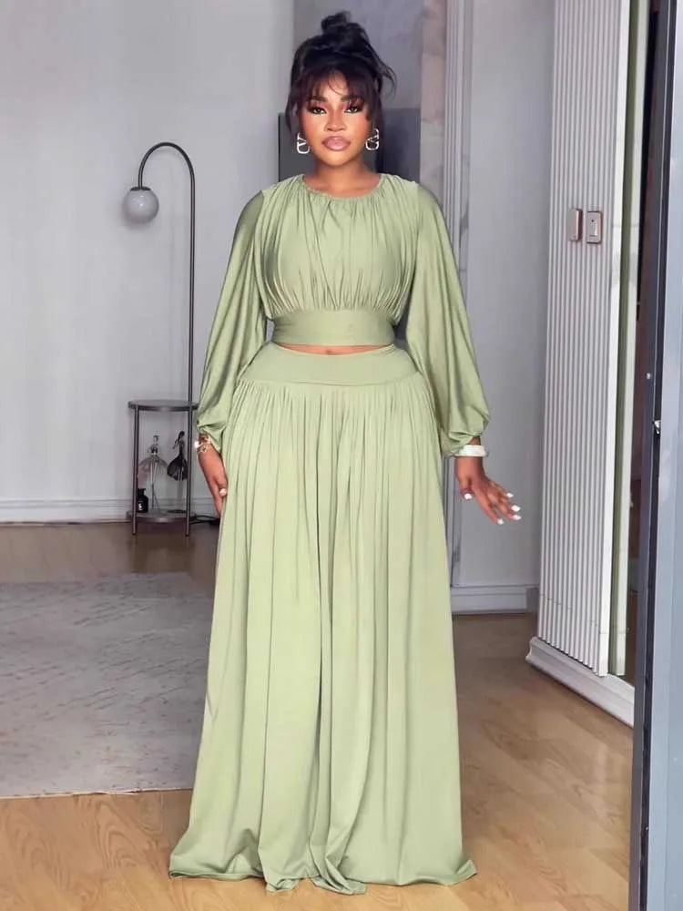 Women's Clothing Autumn 2-piece Long Sleeve Top and Long Skirt Set Casual Dress
