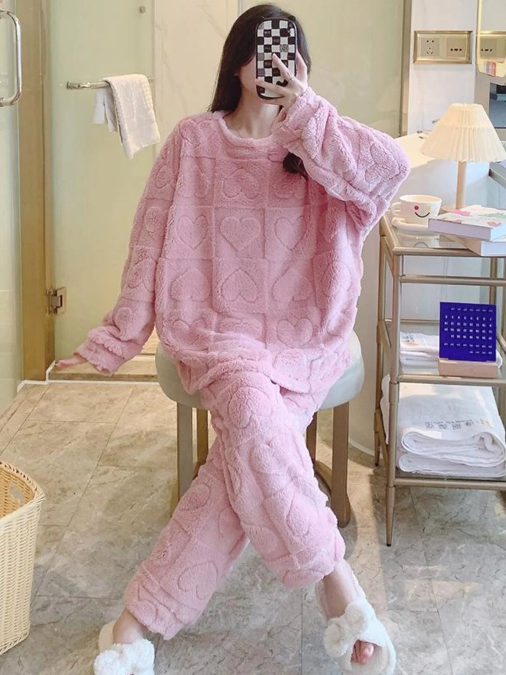 Plus Size Coral Fleece Pyjama Set | Thick Winter Sleepwear for Women | HotTrendyPicks