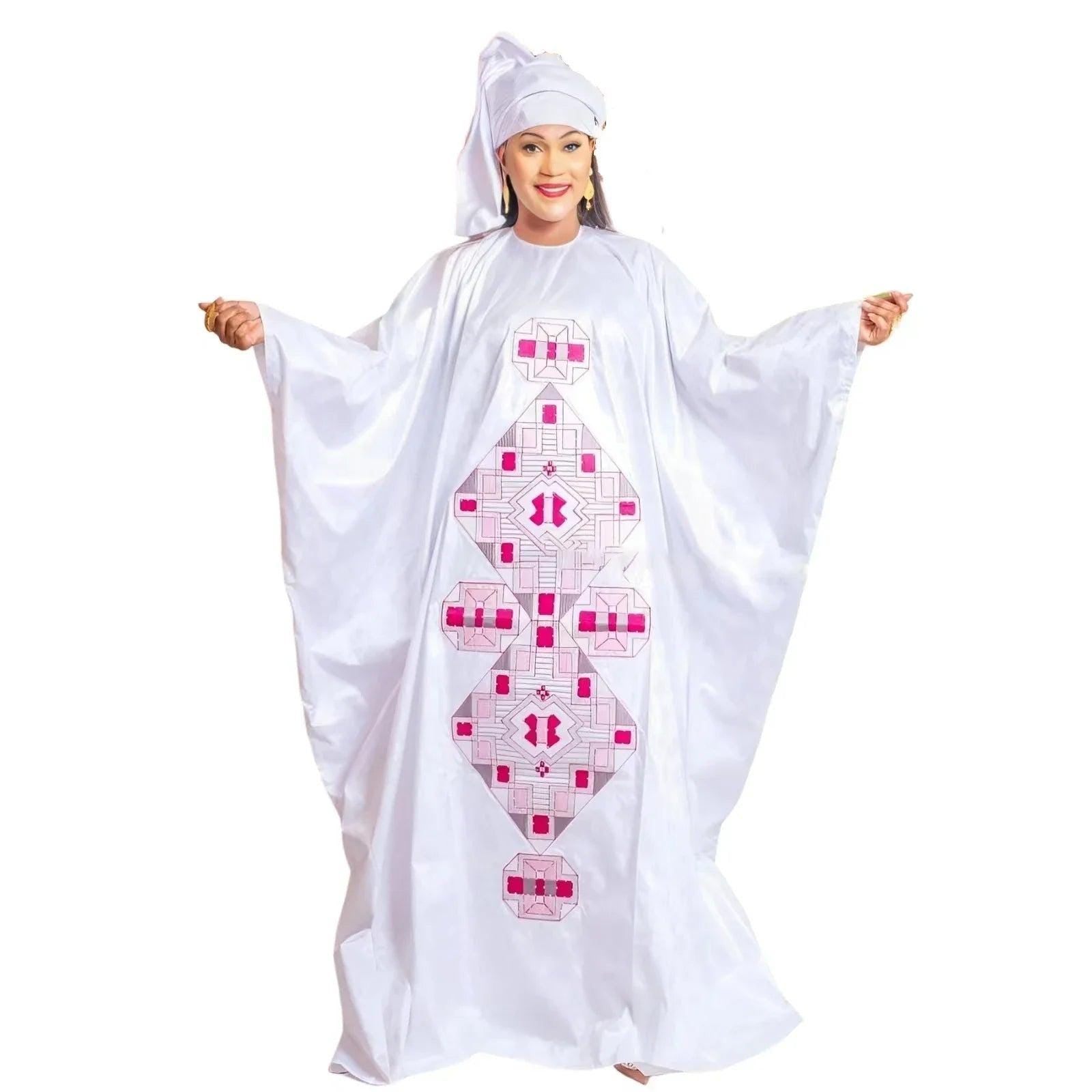 Embroidered Bazin Riche African Dress for Men and Women with Scarf, Plus Size