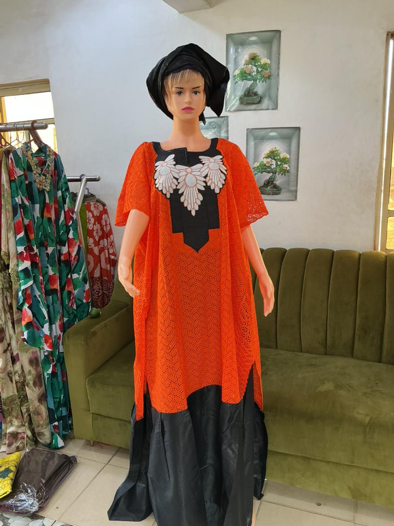 Bazin Riche Bubu Set: African Print Top, Skirt, Scarf for Wedding Party