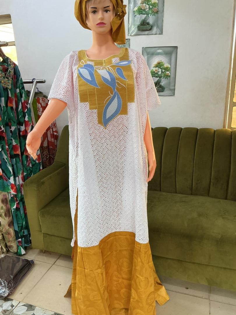 Bazin Riche Bubu Set: African Print Top, Skirt, Scarf for Wedding Party