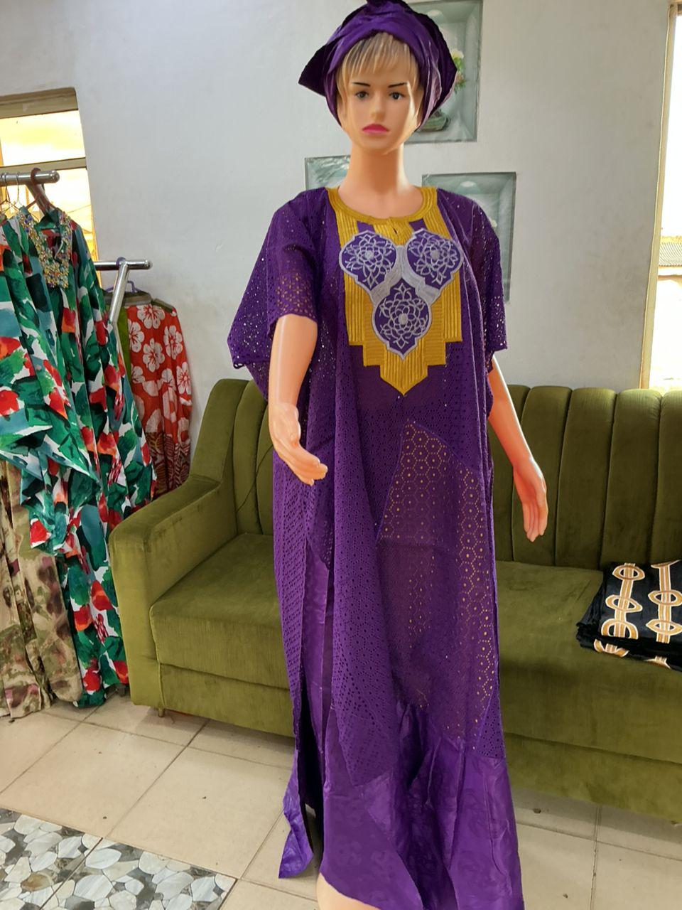 Bazin Riche Bubu Set: African Print Top, Skirt, Scarf for Wedding Party