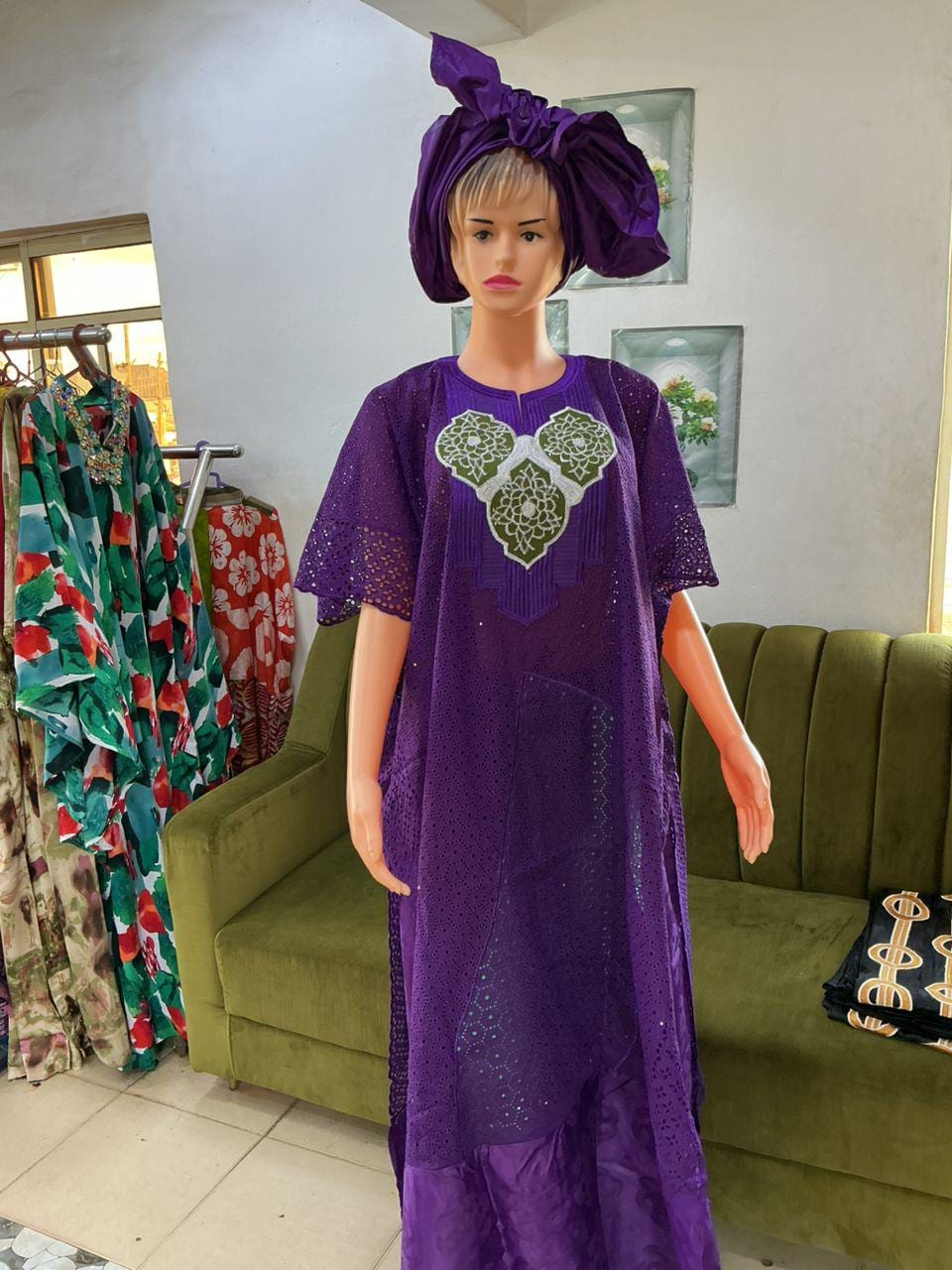 Bazin Riche Bubu Set: African Print Top, Skirt, Scarf for Wedding Party