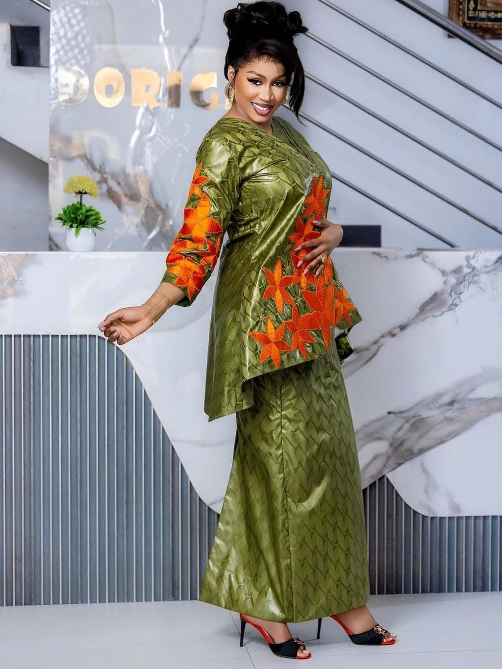 Women's Gatzner Bazin Riche Embroidery Top and Skirt Set – Traditional African Party Wear