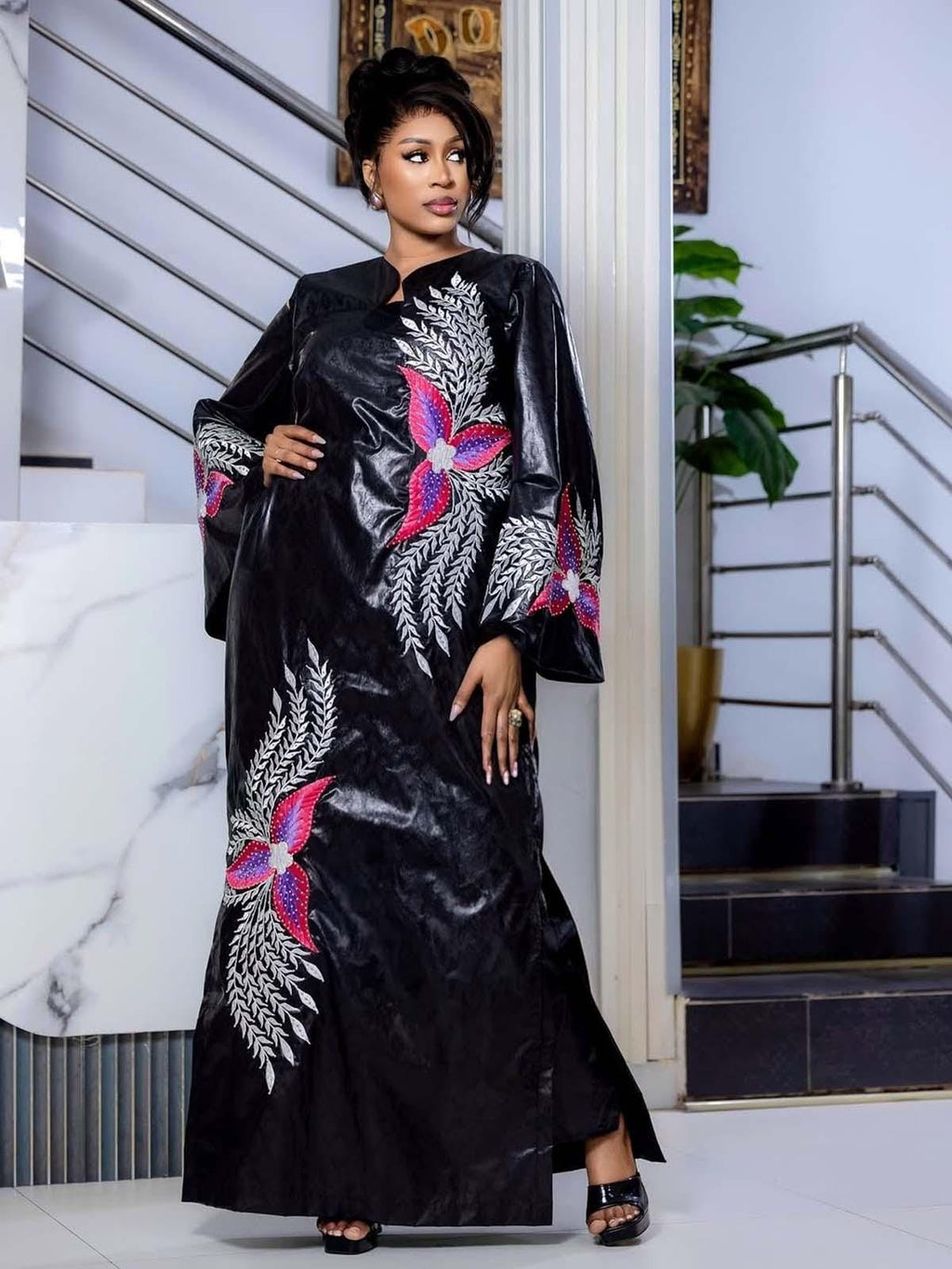 Elegant Bazin Riche Abaya | Embroidered Grand Bubu Dress for Parties, Weddings