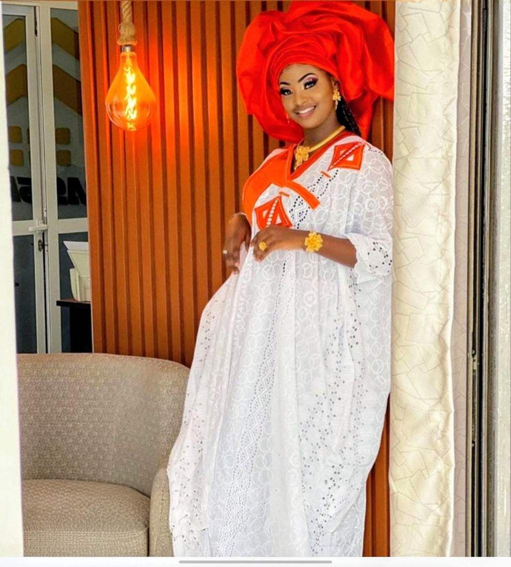 African Women Bazin Riche Lace Abaya Dress | Elegant Embroidery Bubu Clothing