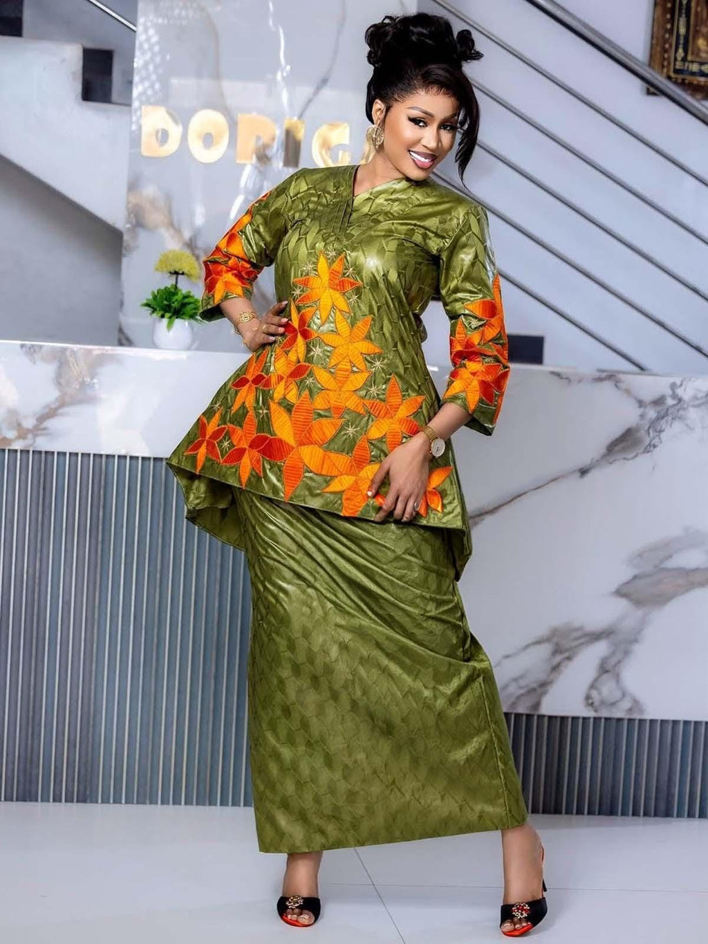 Women's Gatzner Bazin Riche Embroidery Top and Skirt Set – Traditional African Party Wear
