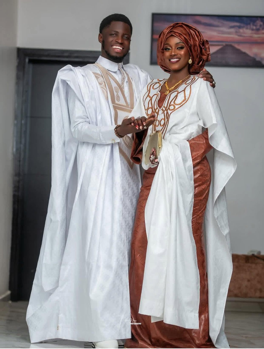 Couple's Traditional African|Gatzner Bazin Riche Embroidery Dresses|For Weddings And Party