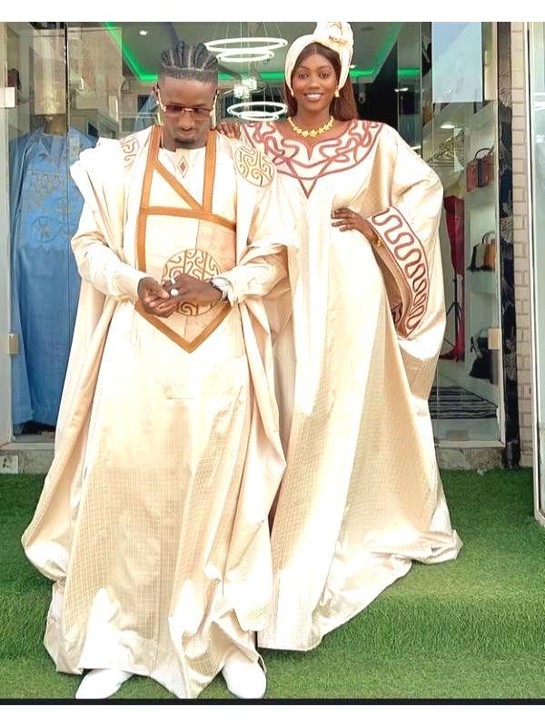 Couple's Traditional African|Gatzner Bazin Riche Embroidery Dresses For Weddings And Party