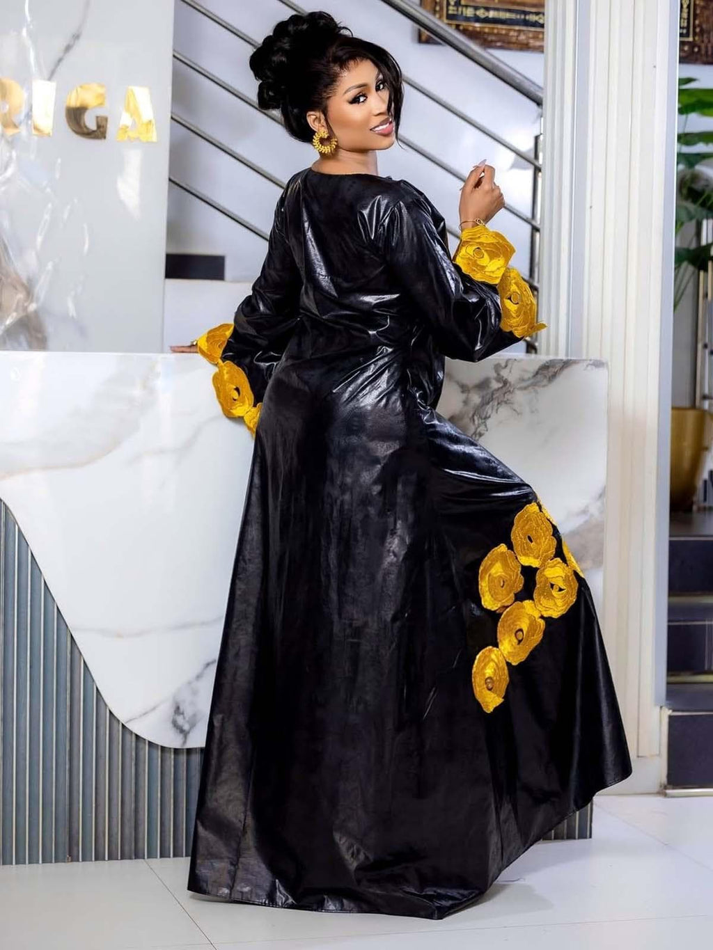 African Bazin Riche Abaya Dress | Elegant Embroidered Grand Bubu, Head Scarf