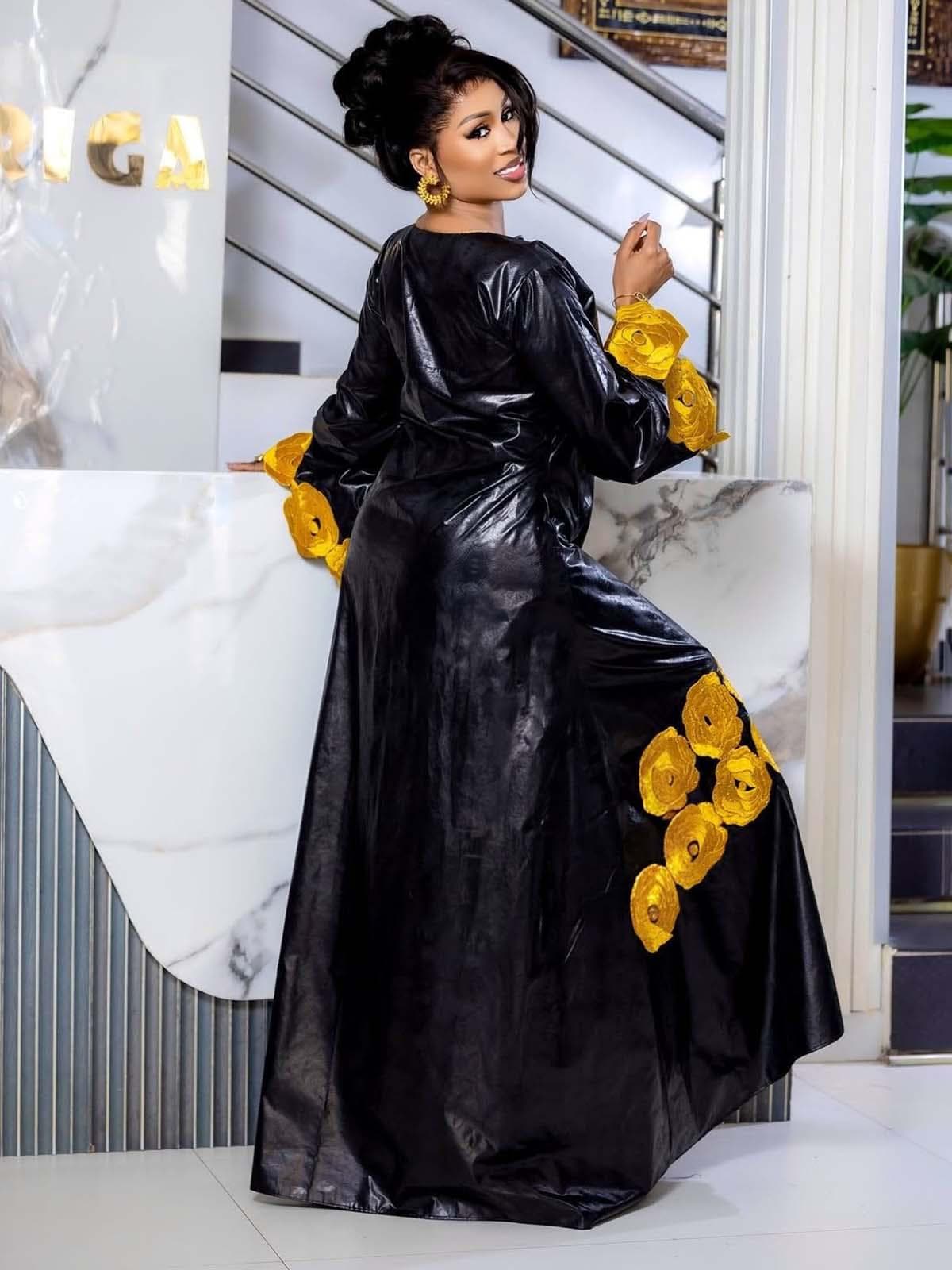 African Bazin Riche Abaya Dress | Elegant Embroidered Grand Bubu, Head Scarf
