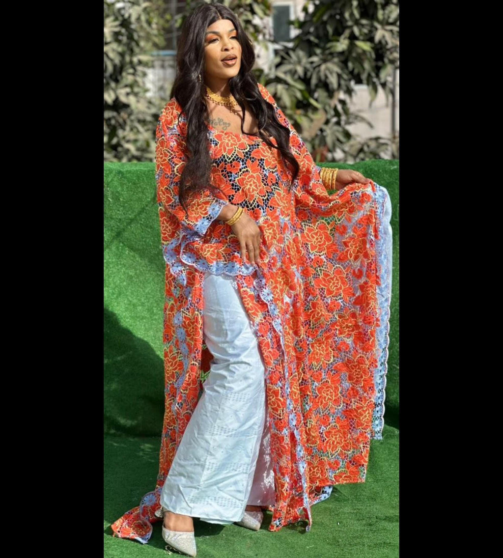 Lace Top Gown And Bazin Riche Rapper Set with Scarf for Weddings/Parties