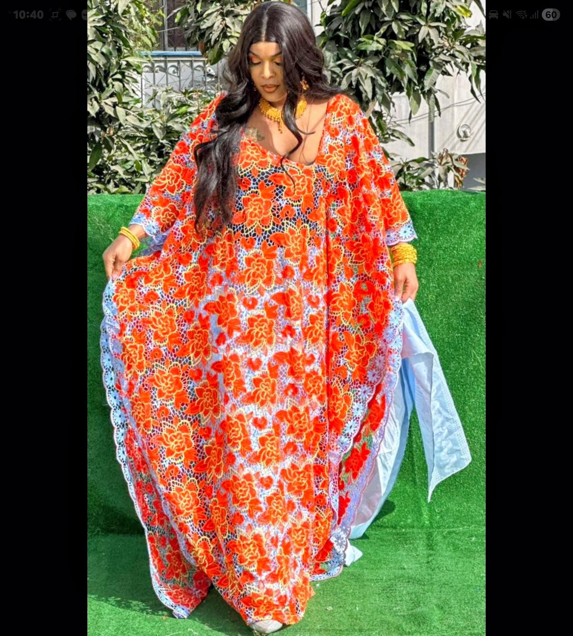 Lace Top Gown And Bazin Riche Rapper Set with Scarf for Weddings/Parties