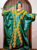 Elegant Green Bazin Riche Abaya | Embroidered Bubu Dress for Parties Weddings
