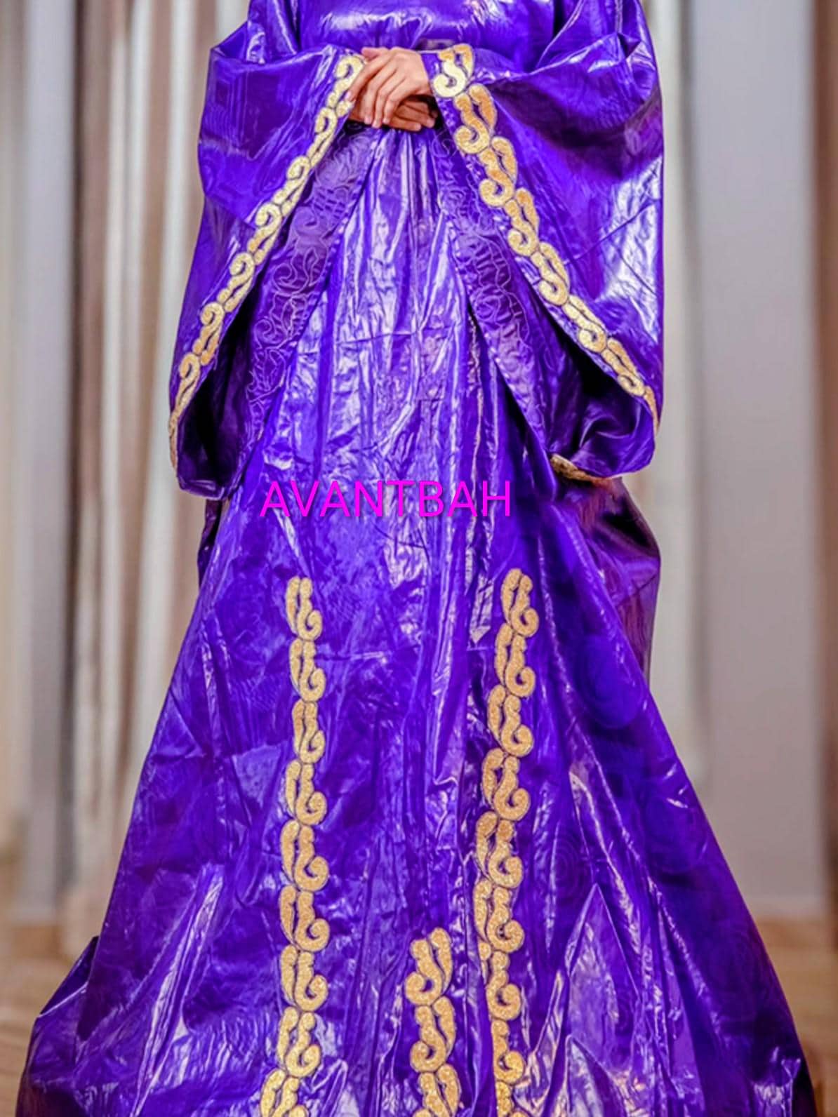 Women's Bazin Riche Abaya | Elegant Purple Embroidered Bubu Dress
