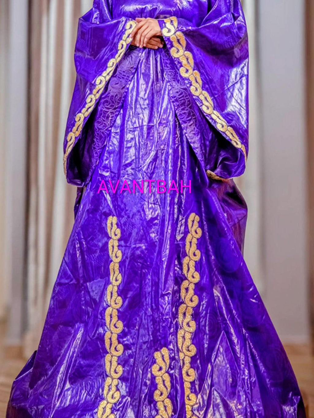 Women's Bazin Riche Abaya | Elegant Purple Embroidered Bubu Dress