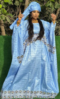 African Bazin Riche Clothing For Women/ Abaya Dress | Sky Blue Embroidery Plus Size Bubu
