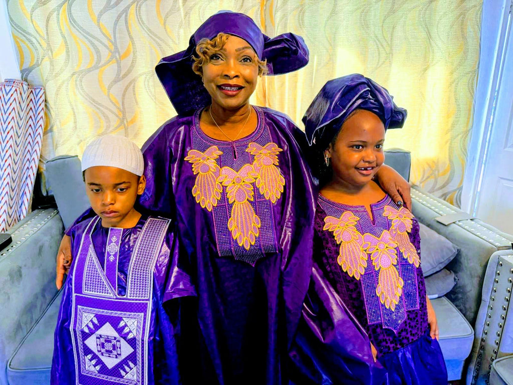 Family Traditional African|Gatzner Bazin Riche Set Embroidery Dresses|Dad, Mum And Kids