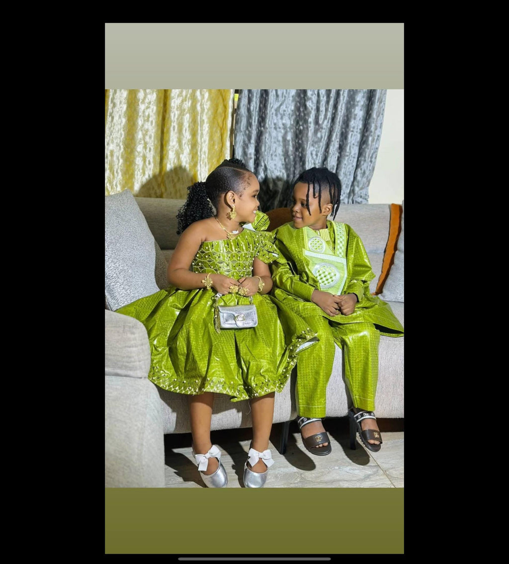 Family Traditional African|Gatzner Bazin Riche Set Embroidery Dresses|Dad, Mum And Kids
